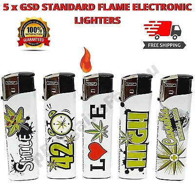 £4.99 • Buy 5 X Cheap Electronic Lighters WEED SLOGAN LEAF Design Full Set Gas Refillable 