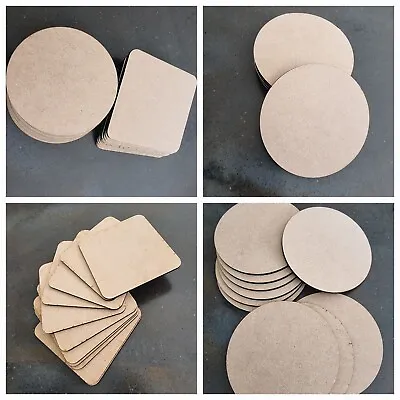 10x Wooden MDF Plain Coasters 10cm Craft Blanks Square Circle Shapes • £3.97