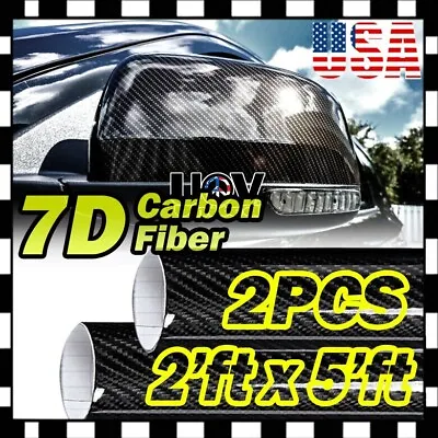 2x 2' X 5' 7D Premium Hi Gloss Black Carbon Fiber Vinyl Wrap Bubble Free Release • $23.50