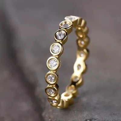 1Ct Round Lab Created Diamond Bezel Set Eternity Ring Band Solid 14K Yellow Gold • $399.34