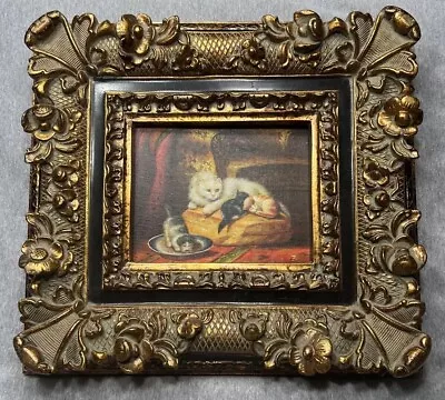 Vintage Cats  Painting  Oil On Wood Panel Not Signed Ornate Frame • $289.77