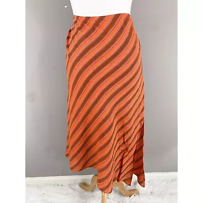 Missoni Vintage Orange Stripe Linen Asymmetrical Side Slit Midi Skirt 46 / US 10 • $75