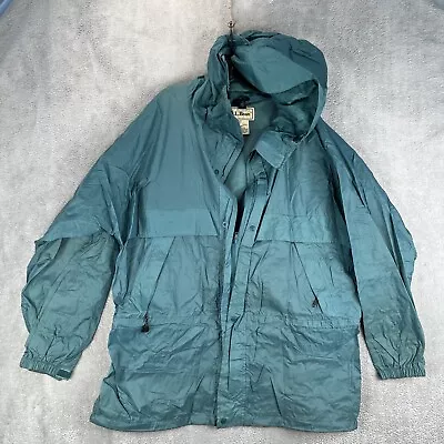 LL Bean Jacket Mens XL Rain Green Hooded Outdoor Camping Hiking Gorpcore Work • $24.95