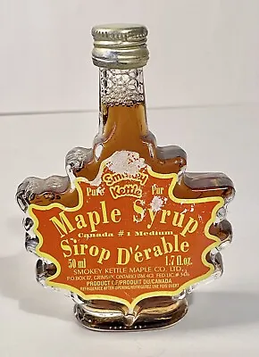 Vintage Smokey Kettle Canadian Maple Syrup Leaf Shaped Bottle Unopened 50ml • $6.99