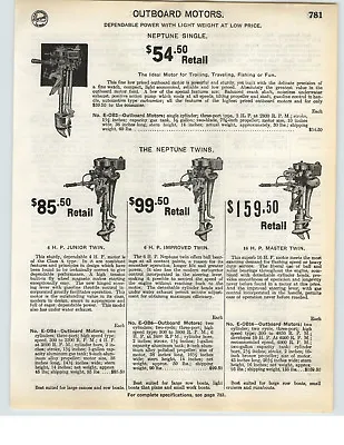 1935 PAPER AD Neptune Outboard Motor 4 HP Junior Twin 6 HP Improved 16 HP Master • $7.99