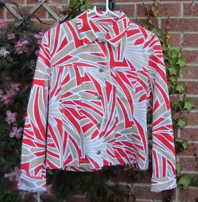Feraud Club Uk14 Ivory Red Gold Abstract Statement Glitzy Smart Casual Vtgjacket • £45