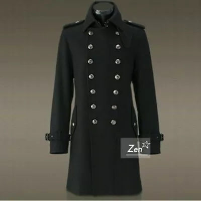 Mens Military Woolen Outerwear Double Breasted Trench Long Coat Overcoat Jacket • $123.40