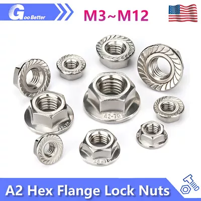 M4 M5 M6 M8 M10 M12 Hex Flange Lock Nuts Serrated DIN 6923 A2 Stainless Stee • $5.94