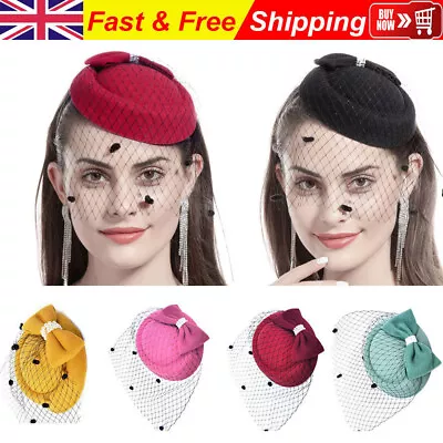 £8.57 • Buy Vintage Royal Pillbox Hat Mesh Veil Fascinator Headpiece Clip Wedding Party Cap