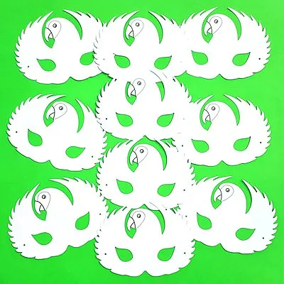 10 Plain Card Parrot Face Masks - Colour In Create Your Own Design - Craft Gift • £4.99