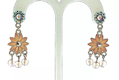 Vintage Jewelry Earrings Plique A Jour Translucent Floral Enamel Gem Earrings  • $9.99