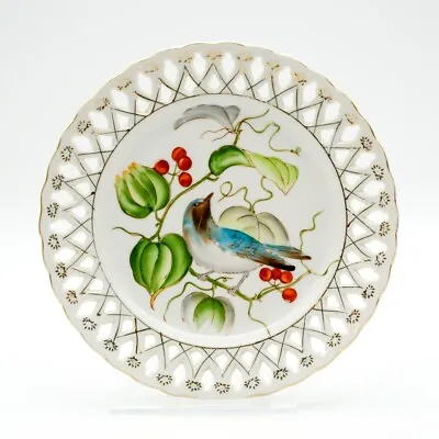 Vtg Ucagco China Hand Painted Decorative Lace Edged Plate 7  Blue Bird Berries • $3.99