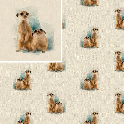 Cotton Rich Linen Look Fabric Meerkat Family Or Panel Upholstery • £13