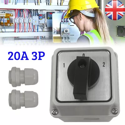 20A 3-Position Universal Rotary Selector Rotary Cam Waterproof Changeover Switch • £11.63