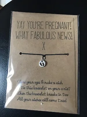 Yay You’re Pregnant Charm Wish Bracelet Gift Card Baby New Mum Mummy Baby Shower • £2.49