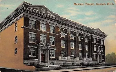 Jackson Michigan~Masonic Temple~Weathered Front~1913 Postcard • $6