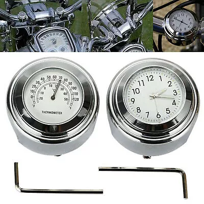 7/8'' 1'' Waterproof Motorcycle Handlebar Dial Clock Thermometer Temp Gauge ！ • $20.99