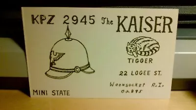 CB Radio QSL Postcard Cat Kaiser Helmet Comic 1970s Woonsocket Rhode Island • $9.69