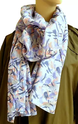 PATRA Silk Scarf Wrap Shawl Rectangular Blue And Pink Abstract Print 24  By 72  • $14