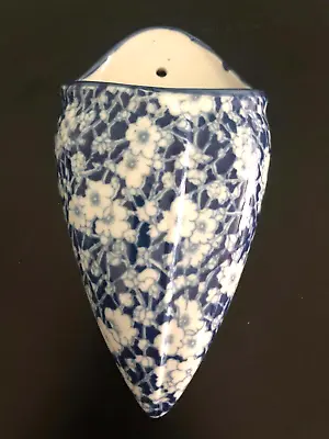Blue Cobalt / White Calico Wall Pocket Ceramic Vase • $28