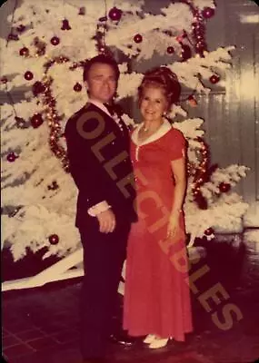 Vintage Found Snapshot Photograph  Elegant Couple By Festive White Christmas Tre • $10