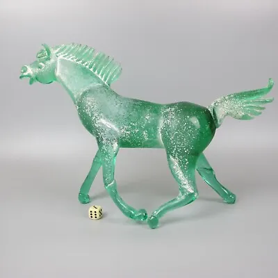 Murano Glass Horse Sculpture. Green. Pino Signoretto Scavo Style.  25 Cm X 36 Cm • £149.99