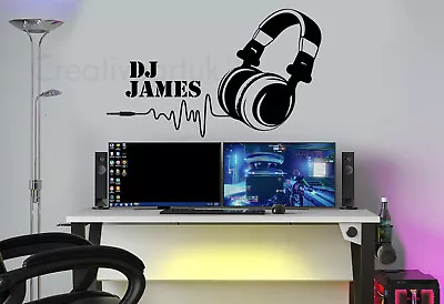 Personalised DJ Music Headset Wall Stickers Decals Murals Gaming Gamer Headset  • £16.95