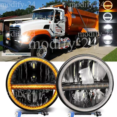 Pair 7  Inch Round Led Headlights Hi/Lo Beam Fit Mack Granite CV713 Dump Trucks • $78.87