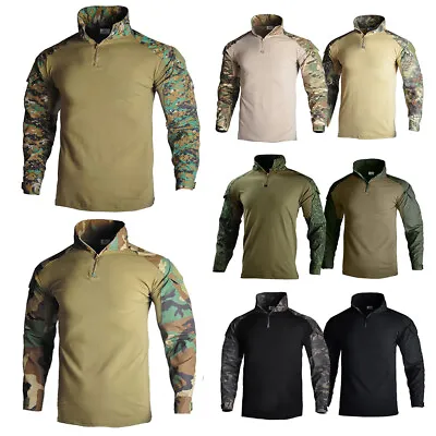 Mens Army Tactical Military Uniform Camo Combat Long Sleeve 1/4 Zip T-Shirt Tops • $10.44