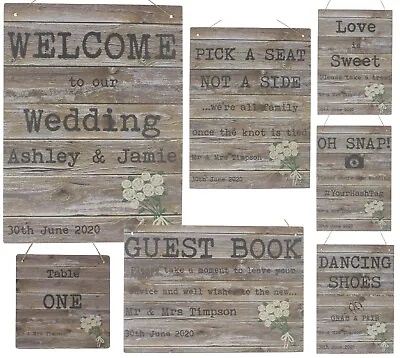 Personalised Wedding Signage Welcome Signs Rustic Wood MDF Vintage Plaque Decor • £15.99