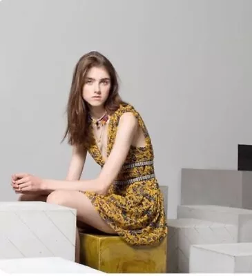 Isabel Marant Yellow Floral V Cut Silk Dress Size 40 • $75