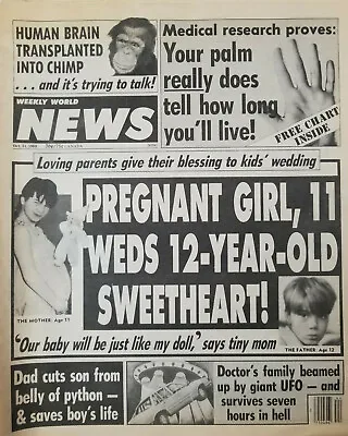 Weekly World News Oct 31 1989 Pregnant Girl Child 11 Year Old - Family UFO Beam • $17.50