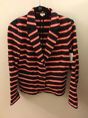 J. Crew Navy Blue/Orange/White Striped Blazer Size Medium • $1.25