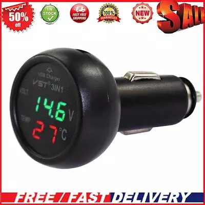 3 In 1 Car Voltmeter Thermometer 12V 24V Multifunctional Adapter (Red Green) • £6.59