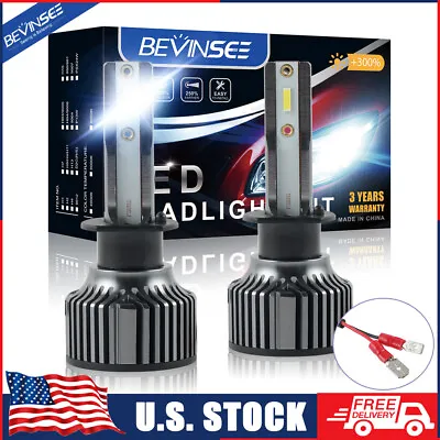 Bevinsee H1 LED Headlight Conversion Bulbs High Low Beam 6000LM 6000K White Lamp • $9.99