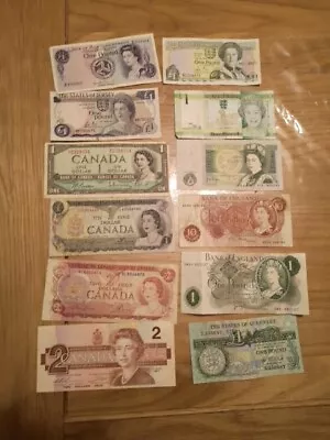 12 Vintage Queen Elizabeth British England Guernsey Jersey Isle Man BankNotes  • $12.34