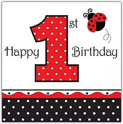 1st First Birthday Ladybug Garden Party  Paper Cake Napkins Tableware X 16 • £4.99