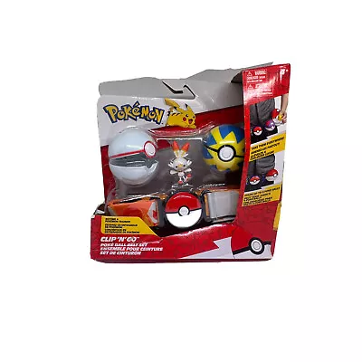 $29 • Buy Pokemon Scorbunny With Quick Ball & Premier Ball Clip 'N' Go Poke Ball Belt Set