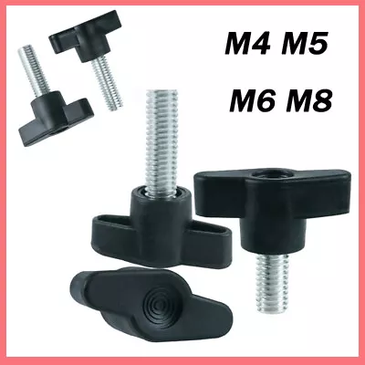 £2.39 • Buy M4 M5 M6 M8 Thumb Screws With Tee Wing Knob Head Black Plastic Grip Bolt 27# 36#