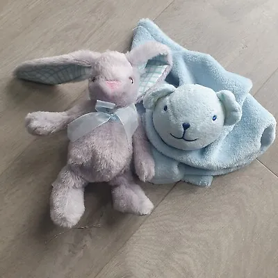 Baby Soft Toy Snuggle Blanket Bundle Grey Rabbit Blue Teddy Free UK Delivery • £4.99
