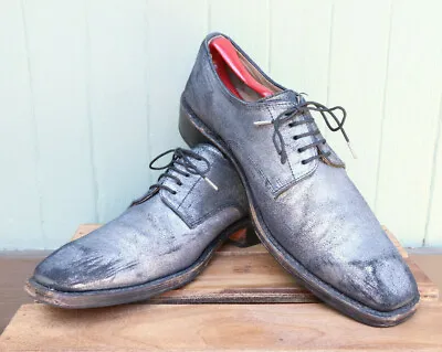 $79.99 • Buy John Fluevog Silver Metallic Plain Toe Oxford Style Dress Shoe Men’s SZ 9