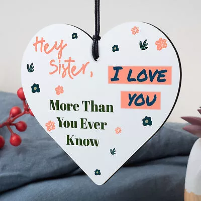 MY SISTER I Love You Big Little Sis Wooden Heart Plaque Love Sign Birthday Gift • £3.95