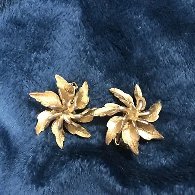 Vintage HAR Clip On Abstract Flower Goldtone Earrings • $18