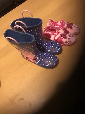 Muddy Puddles Rain Boots Size1 11 & Disney Kids Minnie Mouse Swim Shoes Size 10. • £5