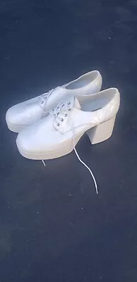 FUN TASMA COSTUME WHITE PATENT LEATHER DISCO JAZZ FUNKY SHOES MENS Size XL 14 • $45