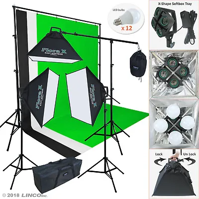 2000 Watt Photo Studio Lighting Kit With 3 Color Muslin Backdrop Stand AM247 • $179.99