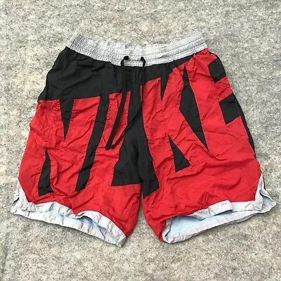 VTG Nike Spell Out Swim Shorts Men's XL Black Red Lined • $19.84
