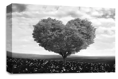 Floral Heart Art Print Love Tree Grey White Framed Canvas Wall Picture • £29.99