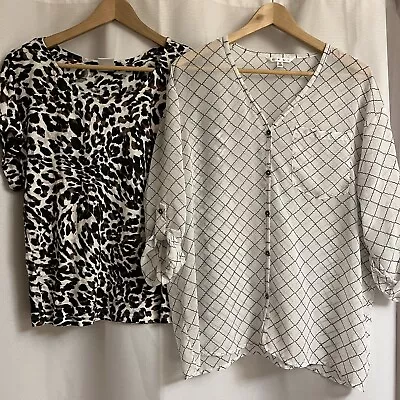 Cabi Women’s Shirt Lot S 740 3414 Leopard Stretch Chessboard Sheer Button Up • $16.50