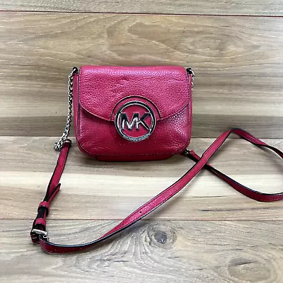 Michael Kors Fulton Crossbody Mini Red Pebble Leather Flap Bag • $34.88